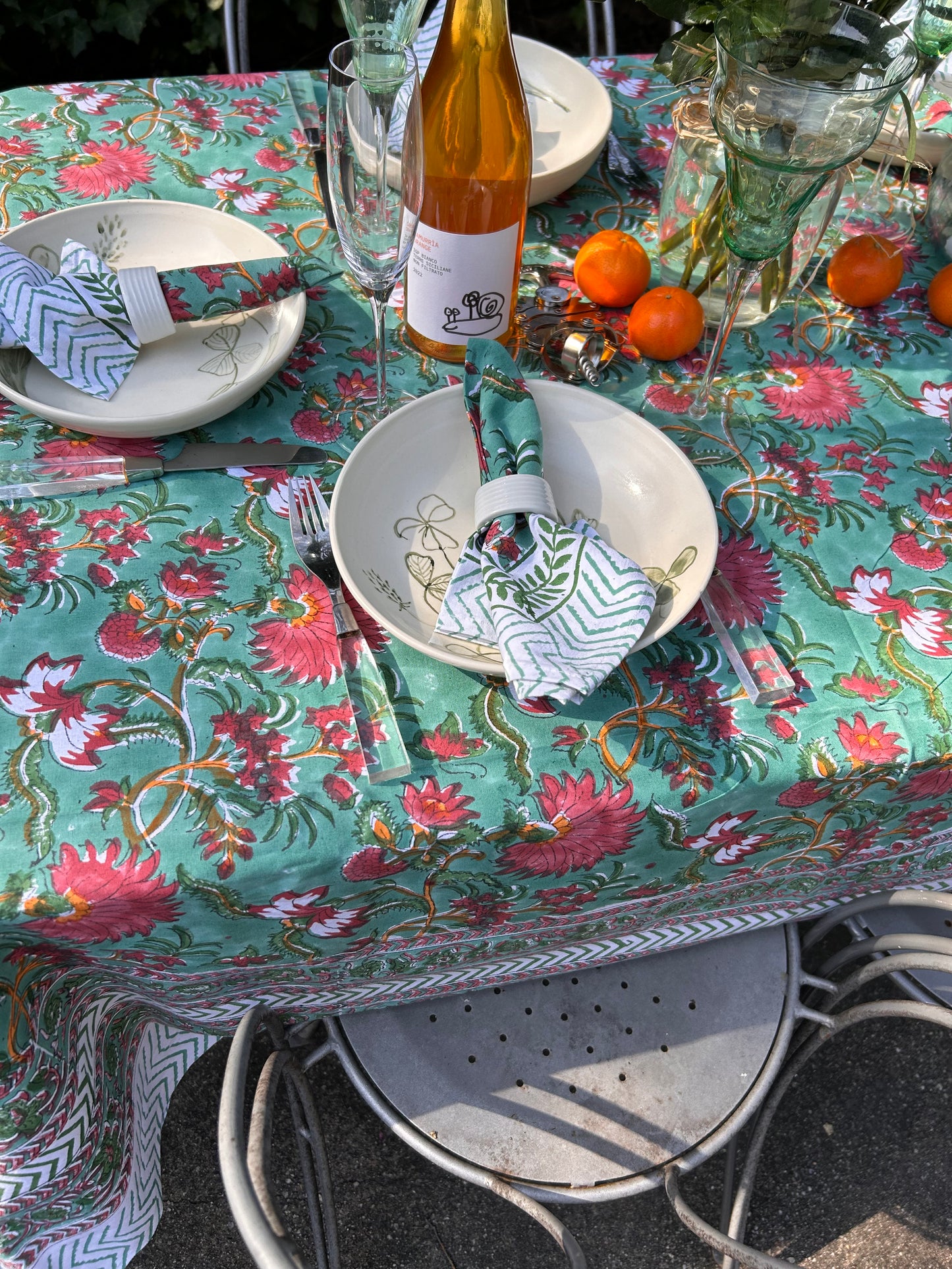 Tablecloth & Napkin Set - Green and Pink