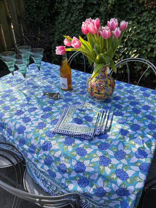 Tablecloth & Napkin Set - Green and Blue