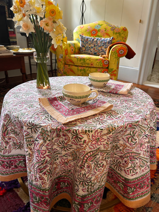 Tablecloth & Napkin Set - Peach and Green