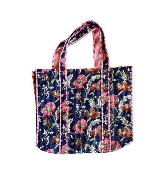 Large Navy Floral Tote Bag