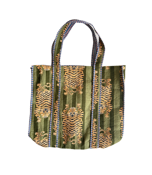 Large Green Tiger Tote Bag